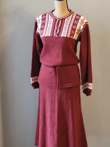 Vintage 70s Made In Argentina Red Wool Skirt Set Medium - Picture 1 of 15
