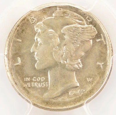 1942-S 10c Mercury Dime Uncentered Broadstruck PCGS MS63 - Imagem 1 de 4
