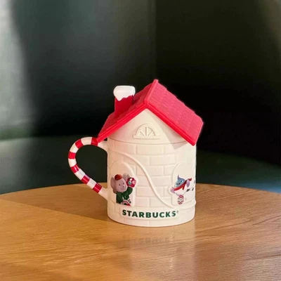 New 2024 China Starbucks Christmas Winter House 13oz Ceramic Mug With Roof Lid - Image 1 of 2