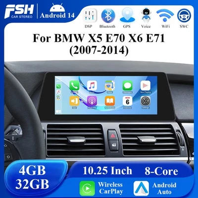 10.25" 32GB CarPlay Android 14 Autoradio Navi DAB+ Für BMW X5 E70 X6 E71 CCC CIC - Bild 1 von 4