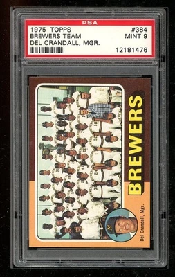1975 Topps #384 Milwaukee Brewers/De Crandall TC, MGR, CL PSA 9 Foto 1 de 2