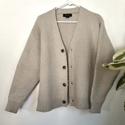 Cardigã suéter malha bege aveia algodão escovado P - Imagem 1 de 4