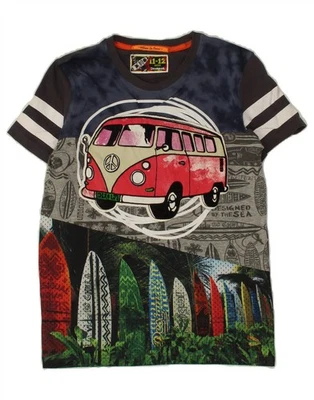 DESIGUAL Boys Graphic T-Shirt Top 11-12 Years Black Patchwork Cotton CD16 - Image 1 of 3