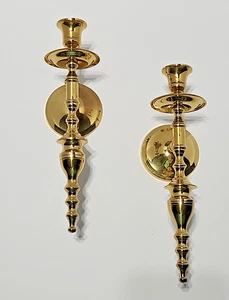 MCM Brass Gold Tone Metal Candlestick Wall Sconces Pair Hollywood Regency READ - Picture 1 of 19