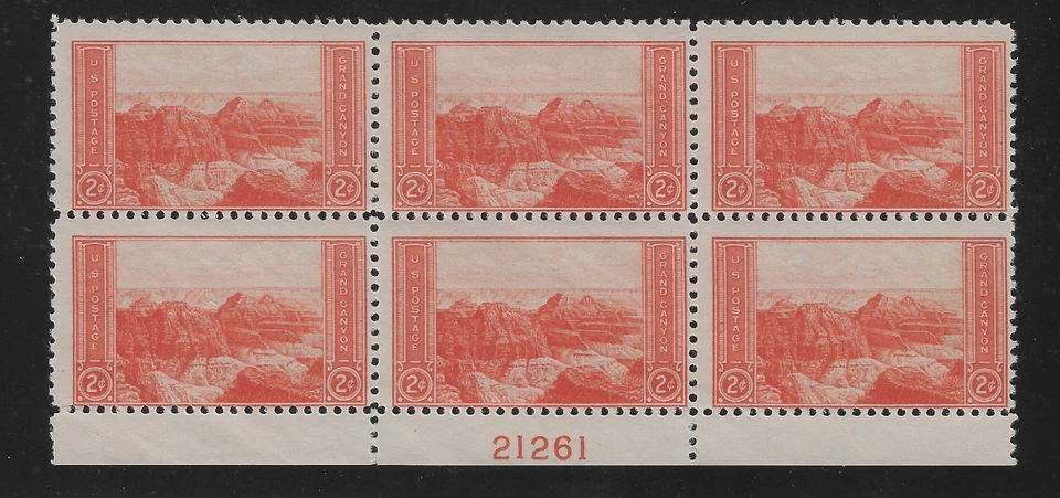 U.S. Scott #741,  Lower Sheet P.B. of 6, Grand Canyon, Arizona Issue, F-VF, MNH - Image 1 of 1