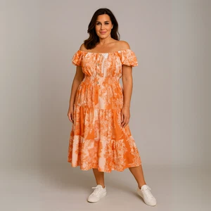 ROCKTHOSECURVES WOMENS Off Shoulder Tiger Print Frilled Gypsy Dress - Picture 1 of 3