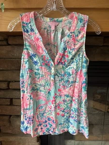 Lilly Pulitzer Essie Top Women’s Pink Blue Multi Floral Sleeveless Size Small - Picture 1 of 3