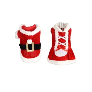 Festive Red Pet Christmas Costume Santa Outfit For Dogs Soft Acrylic Fabric - Picture 1 of 10