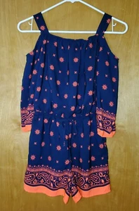 Girls youth Size L Sequin Hearts Girls Romper Navy and bright peach color - Picture 1 of 3