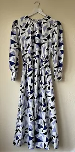 New Ex Chain Store Blue & Ivory Triangle Pint Midi Dress Sizes 8-20 - Picture 1 of 4