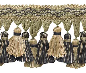Taupe schwarz 3,75 Zoll Quaste Fransenborte Mitternachtswiese [vom Hof] - Bild 1 von 1
