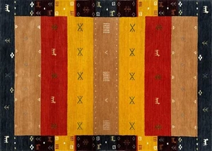 Gabbeh Carpet 100% Wool 120x180 CM Red Yellow Colourful Hand Woven Oriental BR11 - Picture 1 of 10