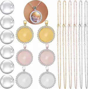 18Pcs Rhinestone round Shape Bezel Pendant Trays with Glass Cabochons and Lobste - Picture 1 of 7