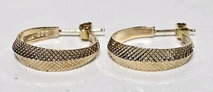 9K Yellow Gold Antique 1924 Crosscut Ridged Hoop Earrings LDP Birmingham England - Picture 1 of 16