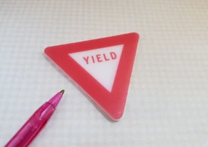 Miniature Thick Plastic Red/White YIELD Sign (Scale Accurate?) - DOLLHOUSE 1:12 - Picture 1 of 2