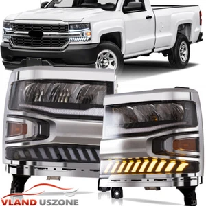 Pair Fit 2016-2018 Chevrolet Silverado Sequential LED Headlights DRL w/Animation - Picture 1 of 18