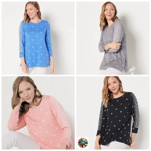 Susan Graver Weekend Printed Halo Knit 3/4-Sleeve Top - in Size XXS or XS *NEW* - Picture 1 of 7