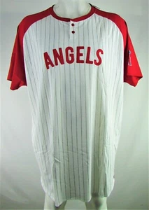 Los Angeles Angels MLB Majestic Men's White & Red Pinstripe Henley - Picture 1 of 6