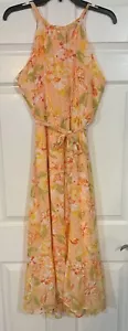 NWT Harlow & Rose Dress Med Lined Peach Floral Sleeveless Summer Spring Maxi - Picture 1 of 14