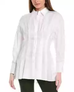HUGO Eulaila Spread Collar Blouse Women's 4 White Button Closure Long Sleeves - Picture 1 of 16