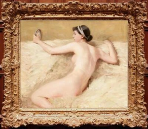 Handgefertigtes antikes Ölgemälde Altmeister-Kunst weibliche Frauen Mädchen auf Leinwand 24"x30" - Bild 1 von 2