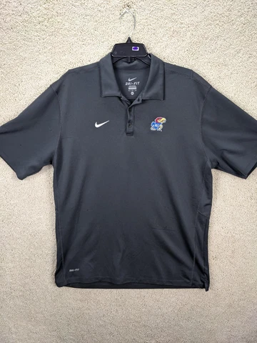 Nike Polo Shirt Adult XL Dri-Fit Gray Short Sleeve Logo KU Kansas Jayhawks Mens* Cover