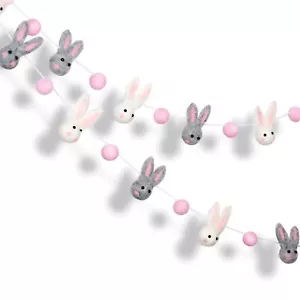pinkblume Easter Felt Garland Wool Rabbit Pom Pom Banner,Handmade Bunny Ball ... - Picture 1 of 7