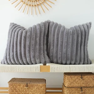 Pack of 2 Faux Fur Plush Decorative Throw Pillow Covers Couch Cushion Case Soft - Picture 1 of 12
