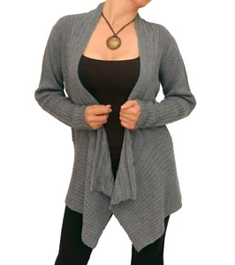 Blue Banana - New Ribbed Waterfall Cardigan - Grey or Black - Picture 1 of 10