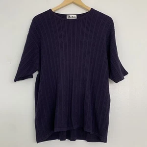 Vintage 90s Kobe Womens 2X Knit Short Sleeve Shirt Navy Blue Top - Picture 1 of 4