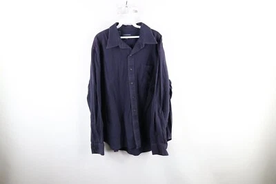 Vintage Lands End Mens XL Faded Collared Chamois Cloth Button Shirt Navy Blue - Image 1 of 4