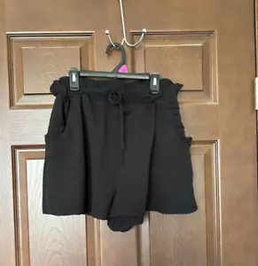SHEIN Pantalones Cortos Bolsa de Papel Boho Corbata con Cinturón Mujer’s Talla Grande Negro - Imagen 1 de 4