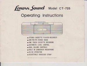 LENOXX SOUND MODEL CT-725 OPERATING INSTRUCTIONS 1986 - IN INGLESE - Foto 1 di 1