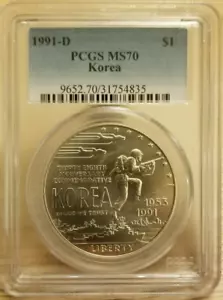 :1991-D S1$ Korea-Commemorative-Silver-Dollar PCGS MS-70 Highest-Grades Top-Pop - Picture 1 of 2