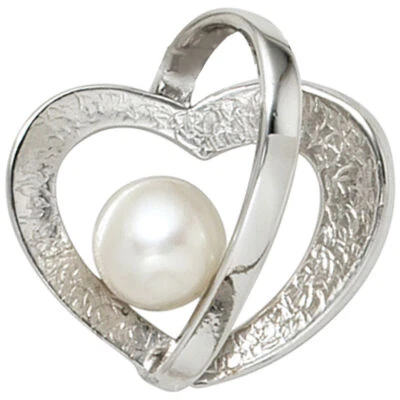 Ciondolo Cuore con Perla Acqua Dolce Colivata Bianco 925 Argento Rodiato Donna - Immagine 1 di 4
