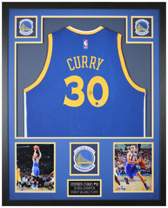 Stephen Curry Signed 35x43 Custom Framed Warriors Jersey Display Beckett