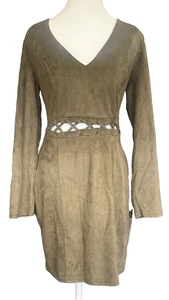 Faux Suede Mini Boho Western Bodycon Dress Size M Olive Green Cowgirl Party - Picture 1 of 9