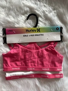 Hurley Girls 2 Pack Bralettes Pink White - SIZE 8 - Little Girls Sports Bra NEW - Picture 1 of 5