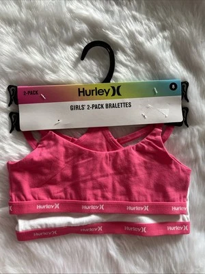 Hurley Girls 2 Pack Bralettes Pink White Little Girls Sports Bra size 8 - Image 1 of 4