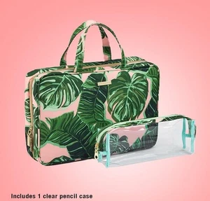 Sofia Joy For Conair Makeup Bag Tropical Pink & Green Multi Pocket 2 Piece Set - Picture 1 of 6