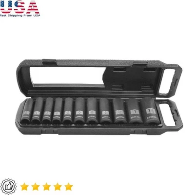 1/2 Inch Drive Deep Impact Socket Set 11 SAE Sockets 6 Point CrV Heavy Duty New - Image 1 of 4