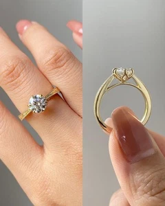2.10 Ct Round Cut Lab Created Diamond Engagement Ring 14k Yellow Gold Over - Picture 1 of 7