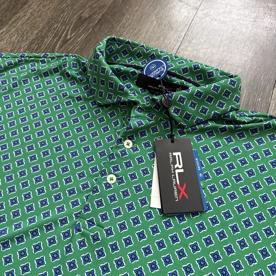 RLX Ralph Lauren Golf Polo Green Foulard Print Performance Stretch Men’s L