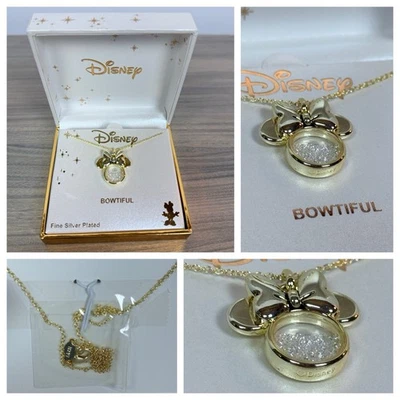 Disney Bowtiful Minnie Mouse Necklace Gold Tone Fine Silver Plated w/Crystals - Image 1 of 4
