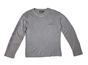 Vintage AX Armani Exchange Jumper Mens M Grey Tight Knit Knitted Pullover Logo - Picture 1 of 12