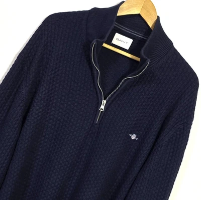 Gant 3XL (Pit To Pit 28"=71 cm), 1/2 Zip Textured Navy Blue Jumper (V1596) - Image 1 of 4