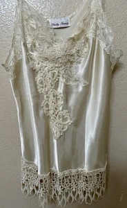 Vintage Pretty Fancy Silk & Lace W/detailed Embroidery & Fringe Camisole Top. - Picture 1 of 7