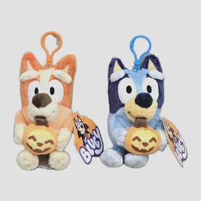 Bluey Halloween Bag Clip BLUEY & BINGO Holding Pumpkins Set Of 2 Plush Keychains - Image 1 of 4
