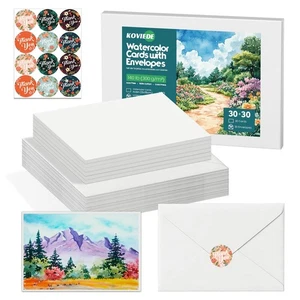KOVIEDE 30 hojas de tarjetas de acuarela en blanco con sobres 4”x6” - 140 lb/300 gsm... - Imagen 1 de 9
