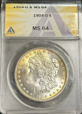 1904-O $1 Morgan Dollar ANACS MS64, would be MS65 except for small mark on cheek - Image 1 of 4